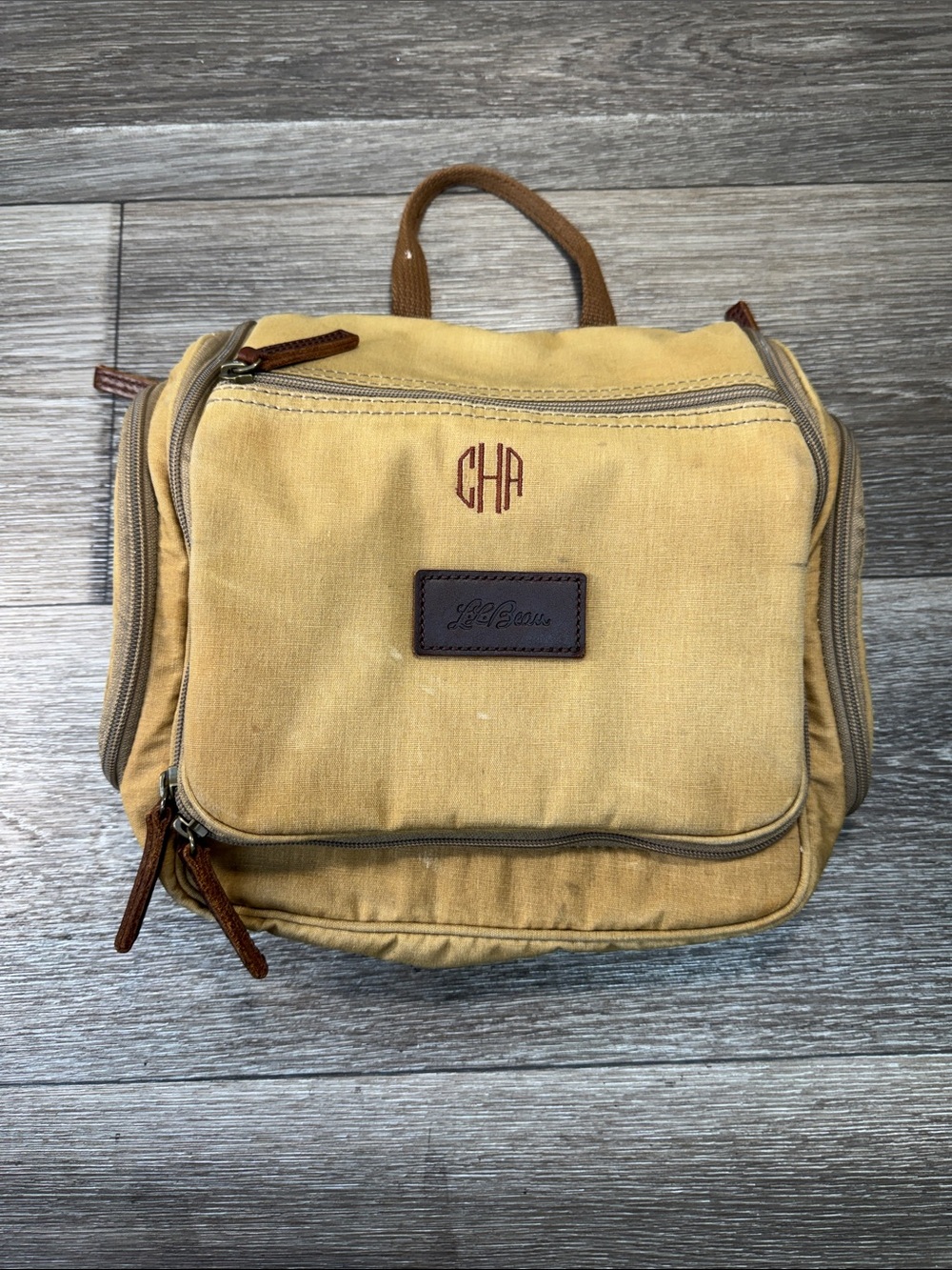 L.L. Bean Yellow Canvas Toiletry Kit with Leather Accents